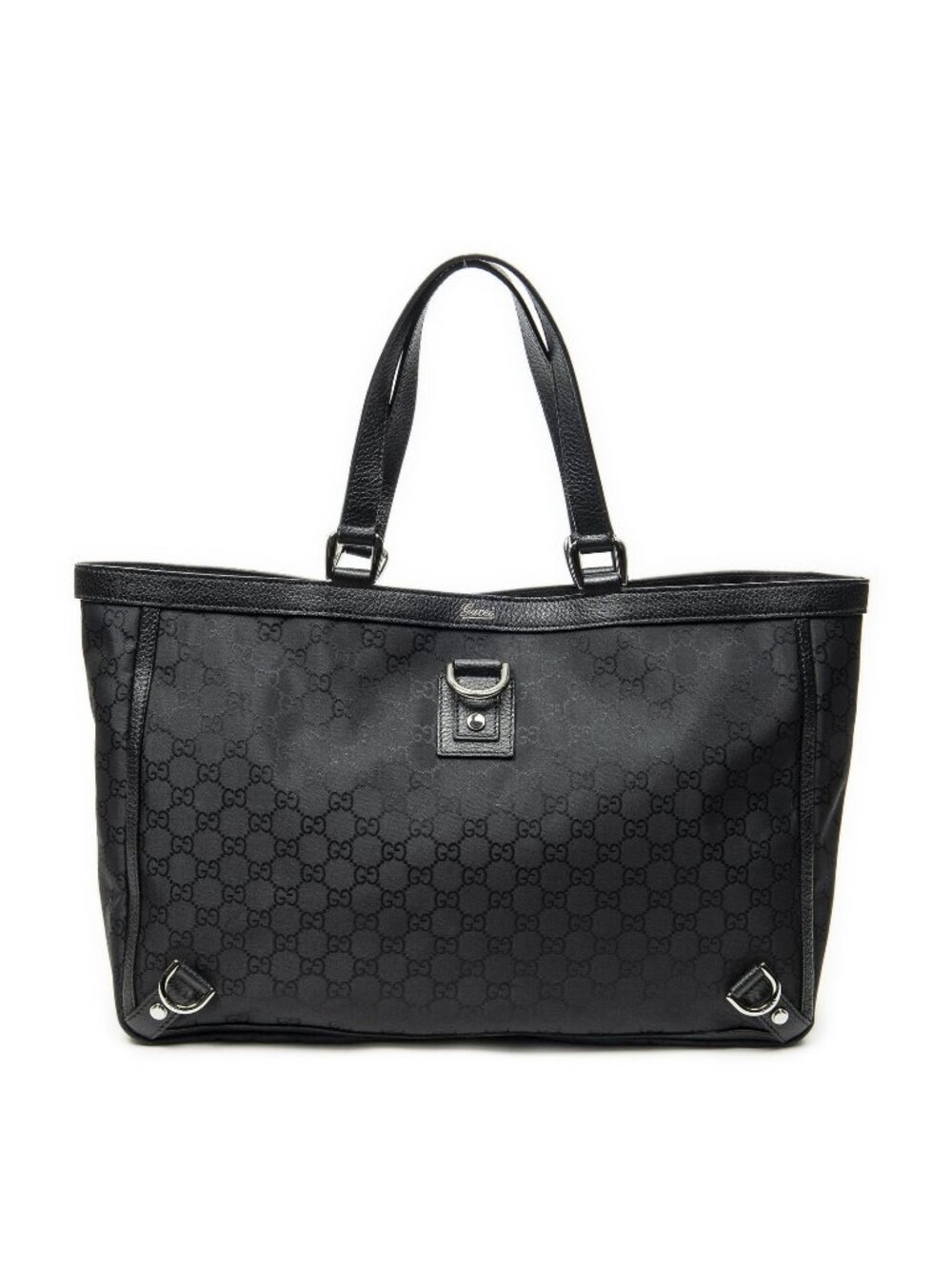 Gucci Large Abbey D Ring Tote Bag Black GG Nylon Canvas